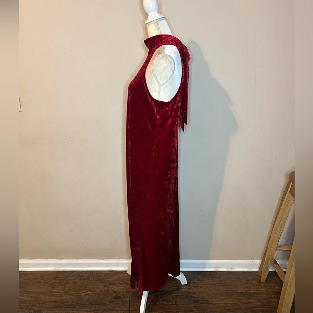 šš»Bar lll Elegant Red Halter Neck Velvet Dress - Picture 3 of 6